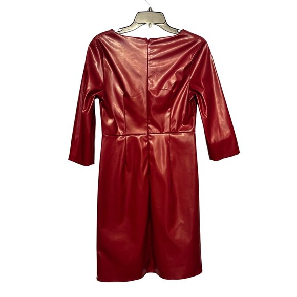 Stylewe Burgundy Faux Leather Dress 3/4 Sleeves Back Zipper Closure Women Small - Picture 3 of 11